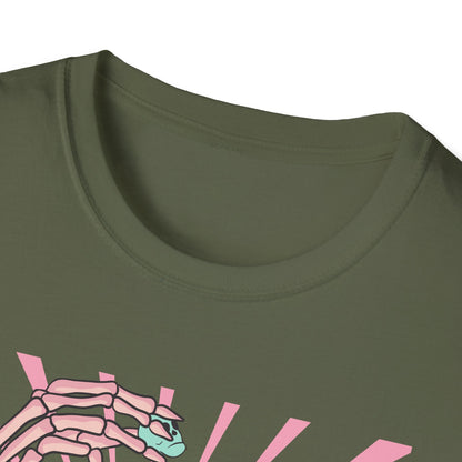 Spooky Sweet Skeleton 'You Make My Heart' T-Shirt | Pastel Goth Skull Popcorn Tee | Edgy Valentine's Day Gift for Unique Love
