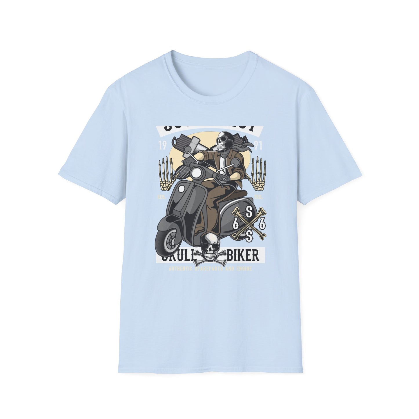 Bold Skull Scooterist T-Shirt | Vintage Biker Rider Tee for Men | Authentic Retro Old School Scooter & Crossbones Design