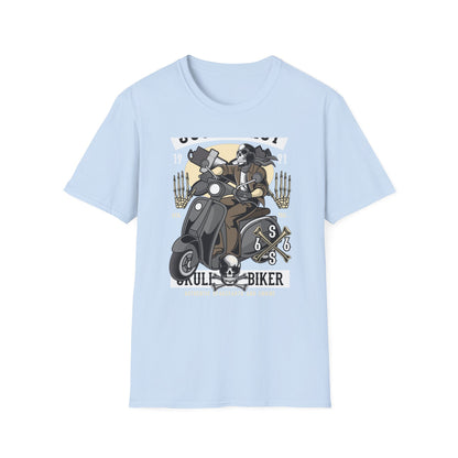 Bold Skull Scooterist T-Shirt | Vintage Biker Rider Tee for Men | Authentic Retro Old School Scooter & Crossbones Design