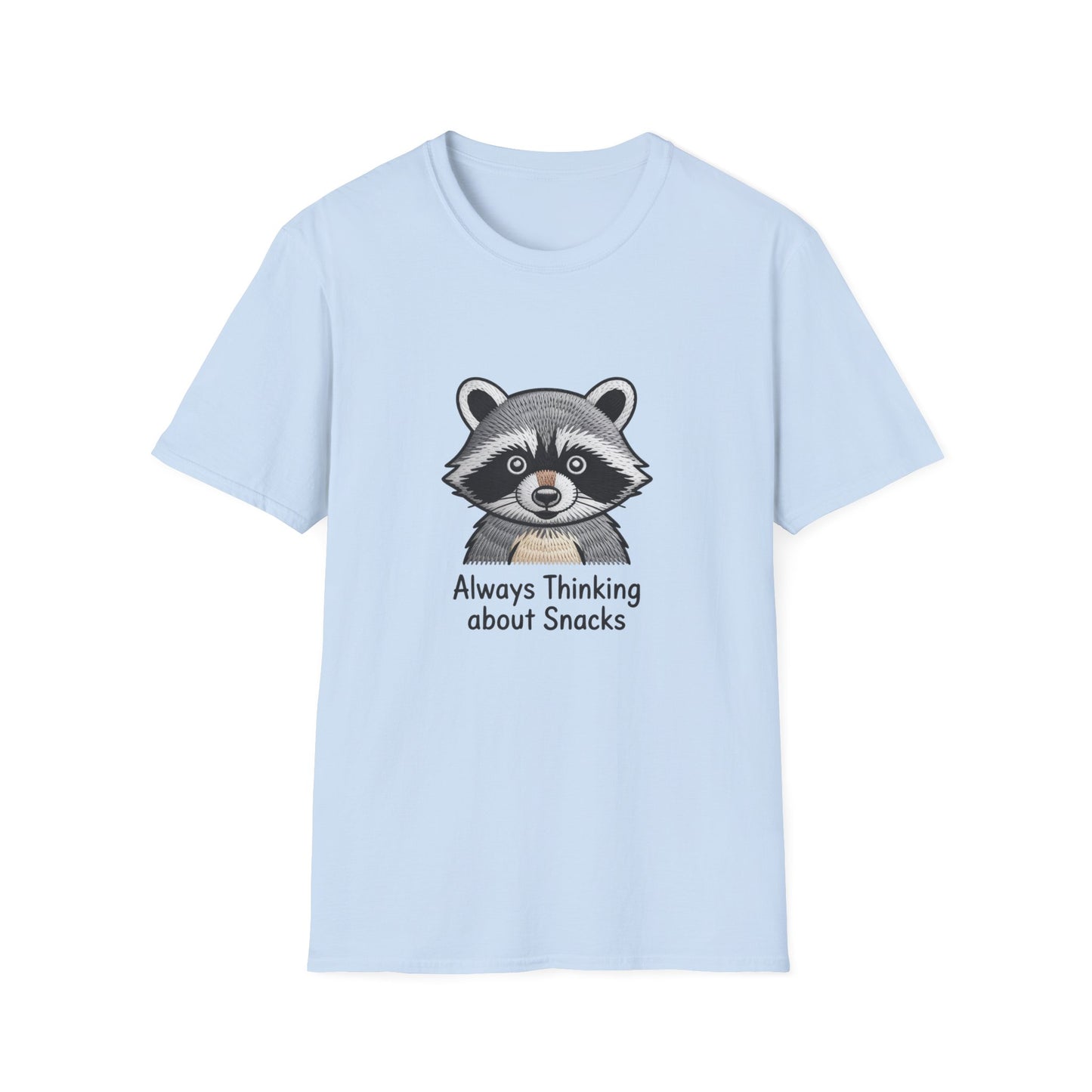 Hilarious Raccoon Snack Lover Embroidered T-Shirt | Adorable Wildlife Funny Tee | Cozy Casual Gift for Foodies