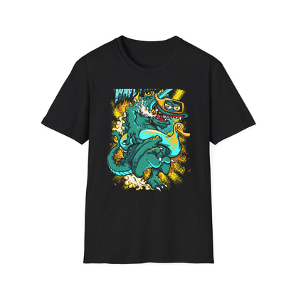 Epic 'WAVE I'M COMING' Monster T-Shirt - Hilarious Swimming Dragon & Duck Float Graphic Tee for Summer Fun & Beach Adventures