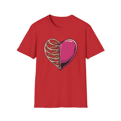 Intriguing Half Heart Rib Cage T-Shirt | Unique Anatomical Love & Vulnerability Tee Design