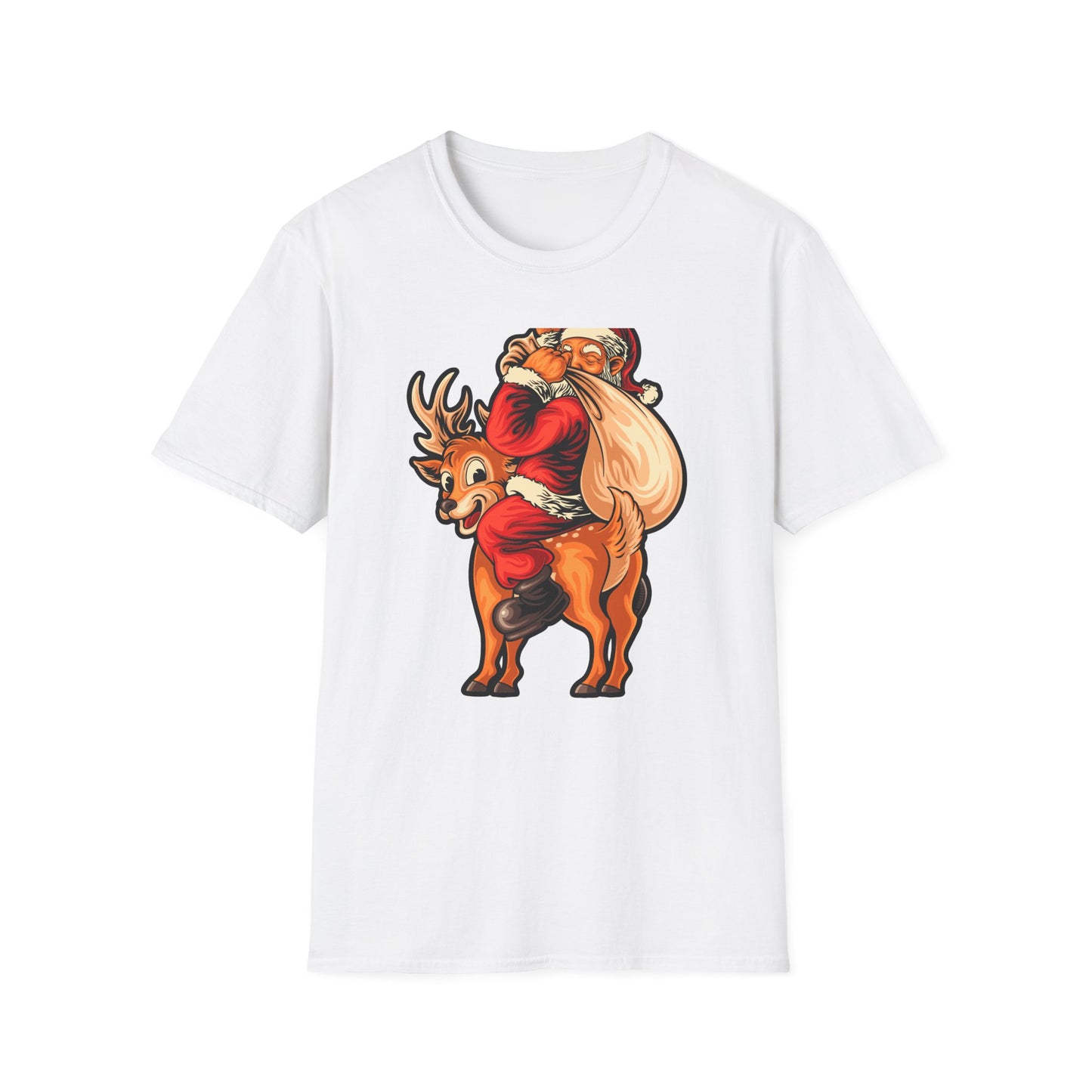 Epic Santa Riding Reindeer T-Shirt - Funny Christmas Piggyback Holiday Tee | Joyful Festive Apparel