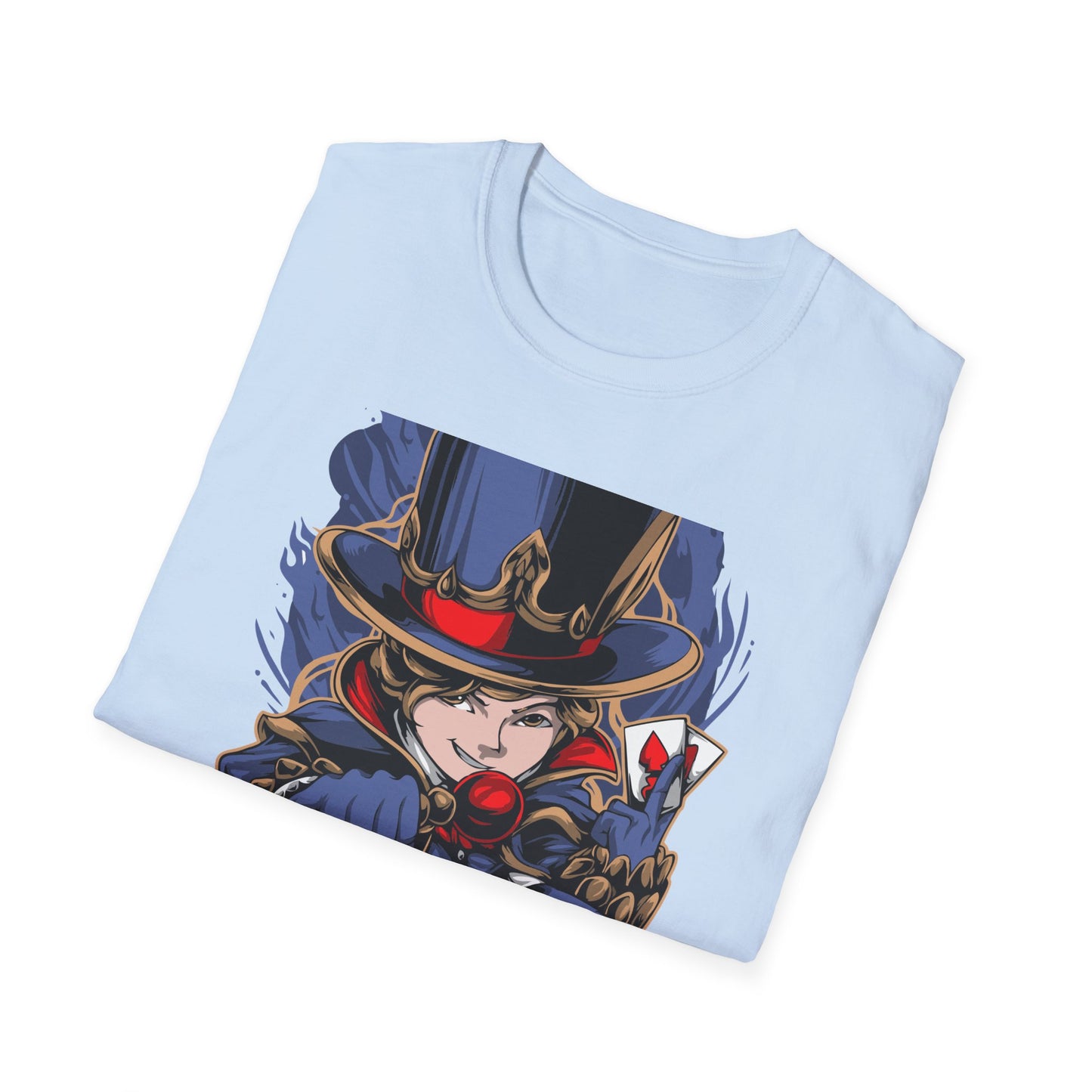 Enchanting Magician T-Shirt | Anime Style Illusionist Tee with Top Hat & Playing Cards | Unique Fantasy Graphic Apparel
