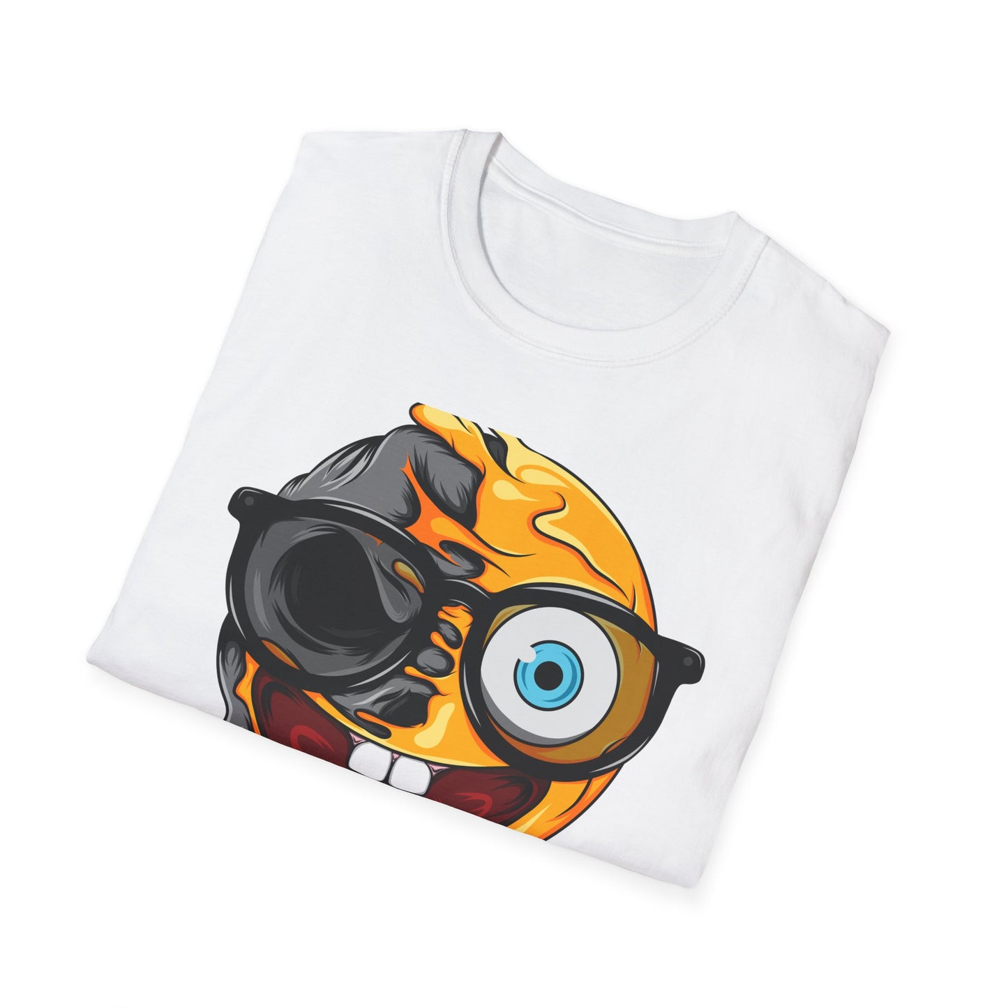 Bold Melting Skull Emoji T-Shirt | Edgy Dripping Face with Cool Glasses | Unique Trendy Tee for Halloween & Streetwear Lovers