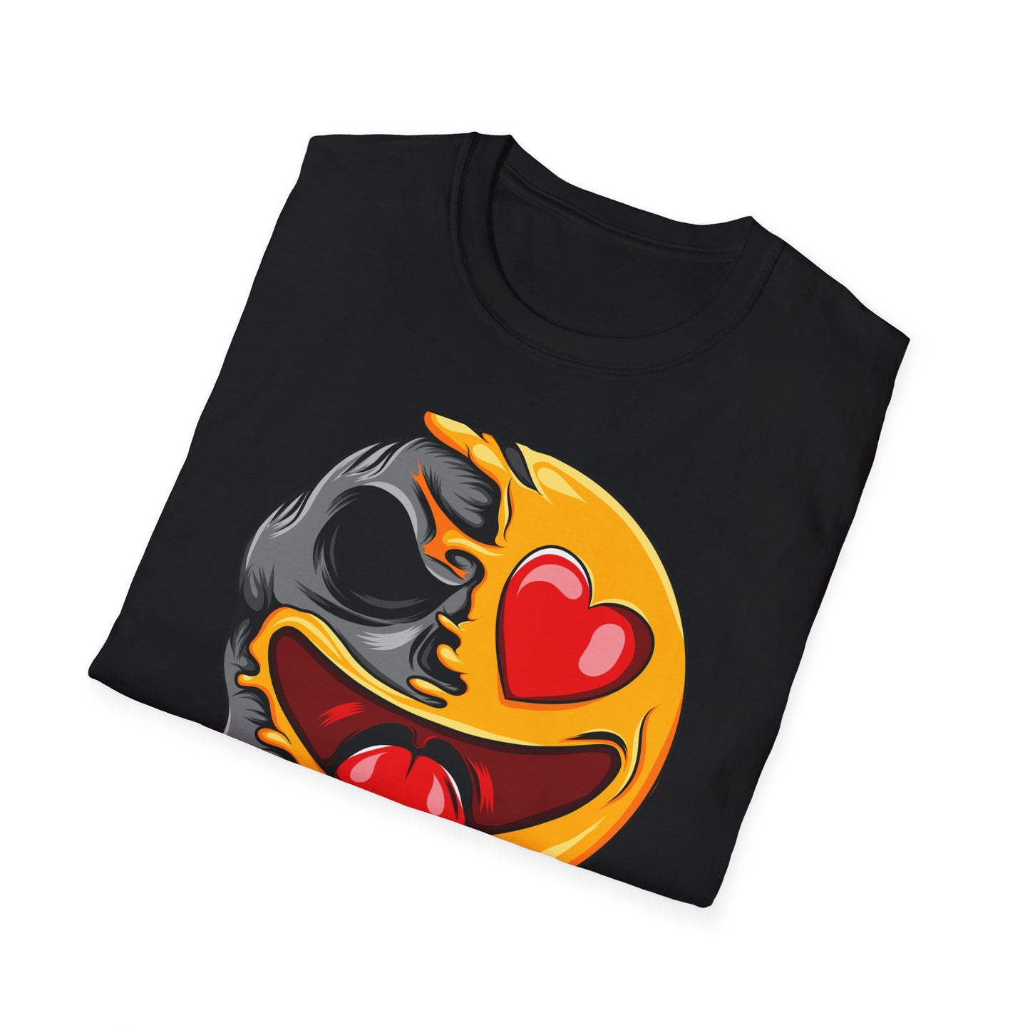 Melting Love Skull Emoji T-Shirt | Edgy Heart Eye Graphic Tee - Unique Streetwear & Dark Humor Apparel