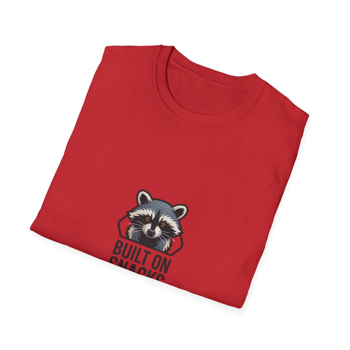 Hilarious Raccoon 'Built On Snacks' T-Shirt | Funny Animal Foodie Tee | Awesome Snack Lover Gift