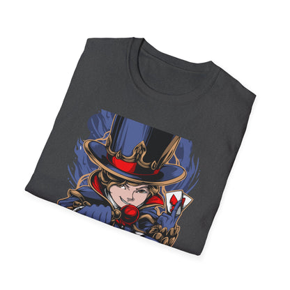 Enchanting Magician T-Shirt | Anime Style Illusionist Tee with Top Hat & Playing Cards | Unique Fantasy Graphic Apparel