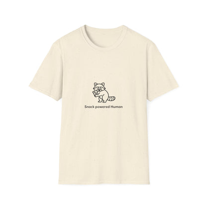 Snack Powered Human Raccoon T-Shirt | Funny Foodie Animal Lover Tee | Cute & Comfy Graphic Tee for Snack Enthusiasts