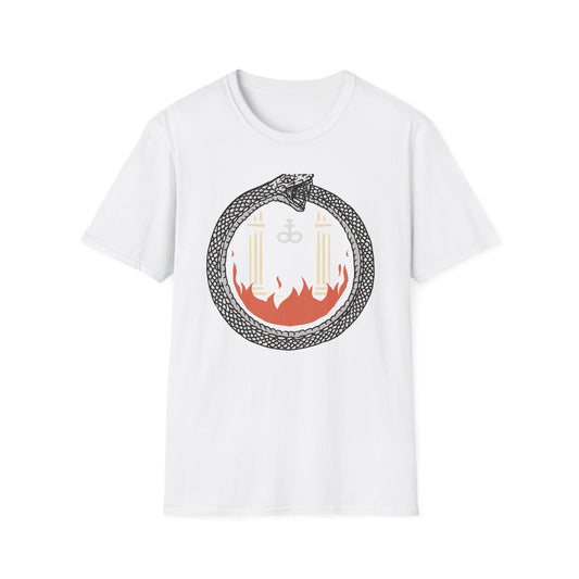 Unleash Your Inner Fire: Mystic Ouroboros & Leviathan Cross T-Shirt | Eternal Alchemy Symbol Tee
