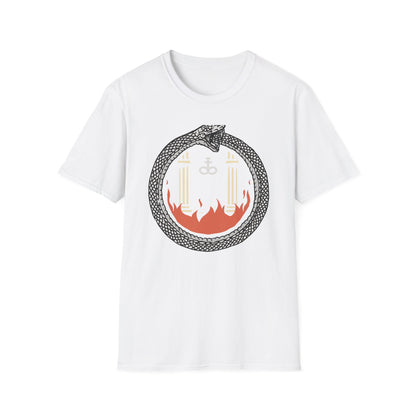 Mystical Ouroboros Serpent T-Shirt with Alchemical Leviathan Cross & Pillars - Esoteric Wisdom Tee