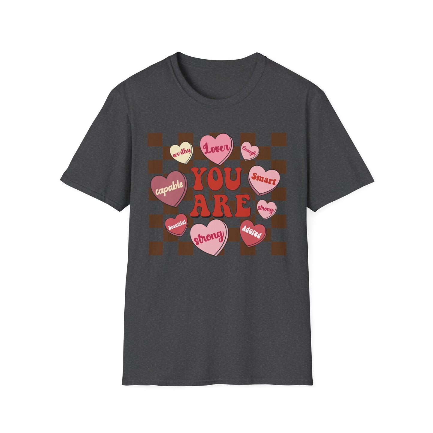 Empowering 'You Are' Positive Affirmation T-Shirt - Retro Candy Heart Self-Love Tee for Women & Teens - Ultimate Confidence Booster Gift