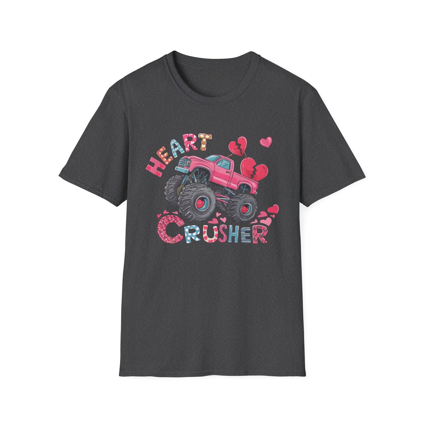 Bold Heart Crusher Monster Truck T-Shirt | Sassy Anti-Valentine's Day Tee | Funny Broken Heart Love Graphic Apparel