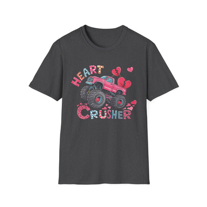 Bold Heart Crusher Monster Truck T-Shirt | Sassy Anti-Valentine's Day Tee | Funny Broken Heart Love Graphic Apparel