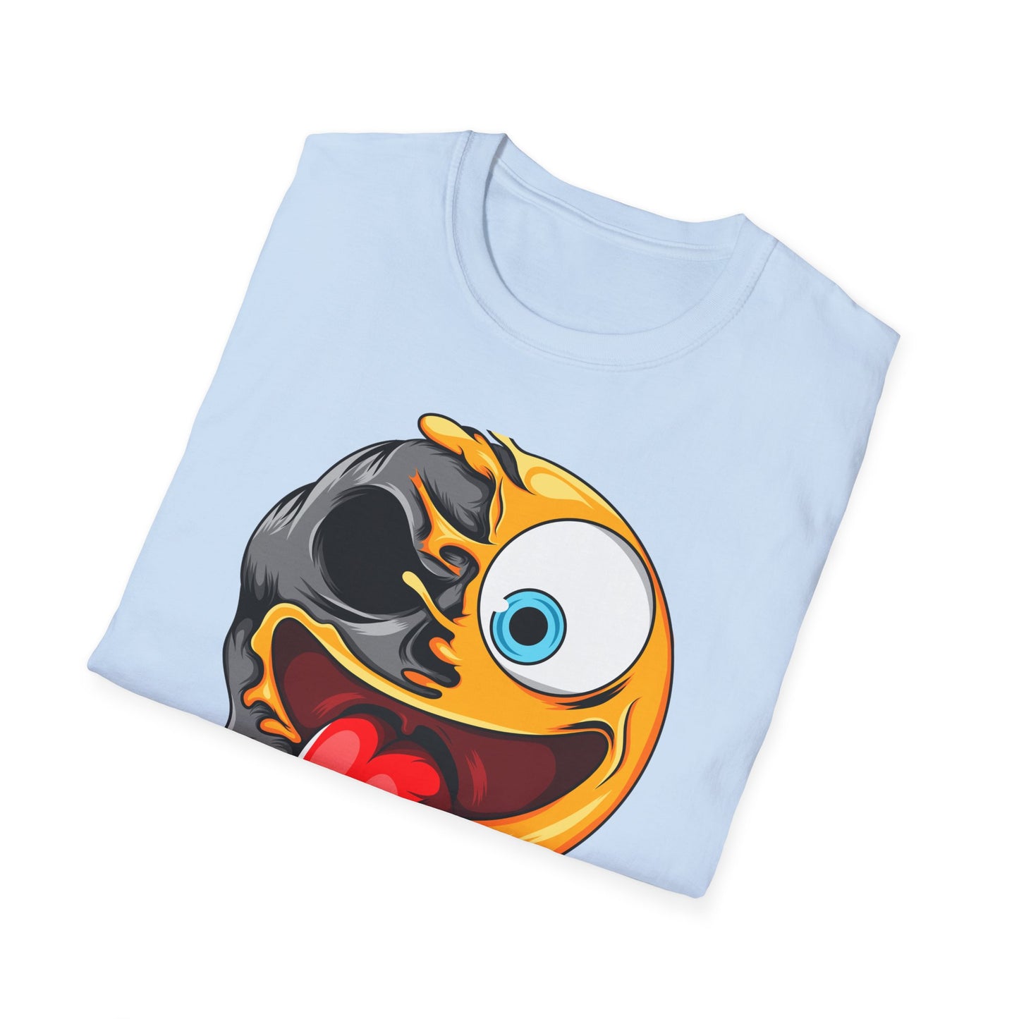 Unique Melting Skull Smiley Face T-Shirt - Vibrant Edgy Cartoon Graphic Tee for Pop Culture Fans