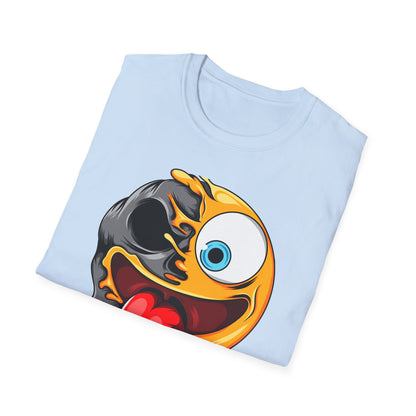 Unique Melting Skull Smiley Face T-Shirt - Vibrant Edgy Cartoon Graphic Tee for Pop Culture Fans