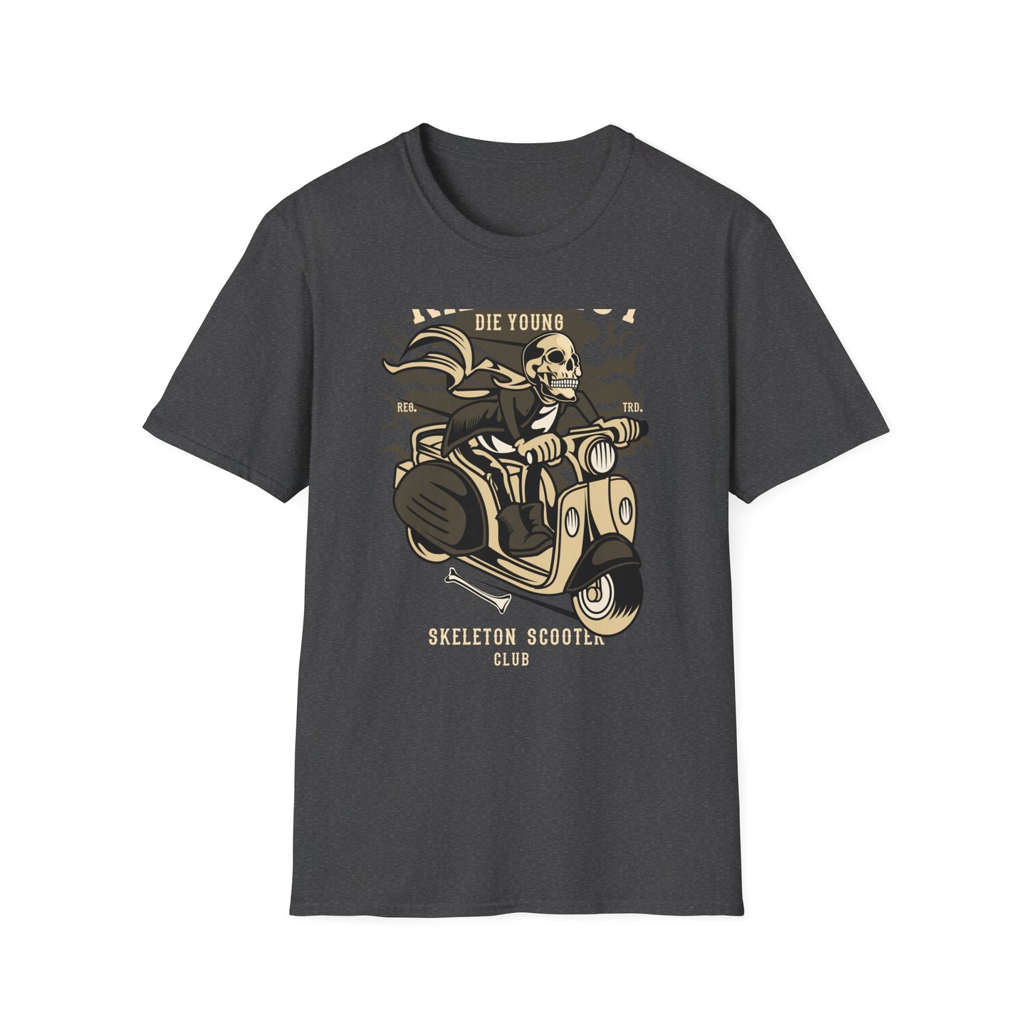 Ride Fast Die Young Skeleton Scooter Club T-Shirt - Vintage Edgy Graphic Tee for Daring Souls | Epic Biker Style