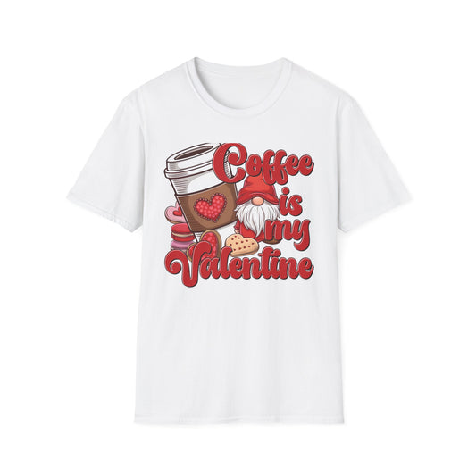 Coffee Is My Valentine Gnome T-Shirt | Charming Heart Coffee Lover Tee | Funny Anti-Valentine's Day Gift for Singles & Sweet Tooths