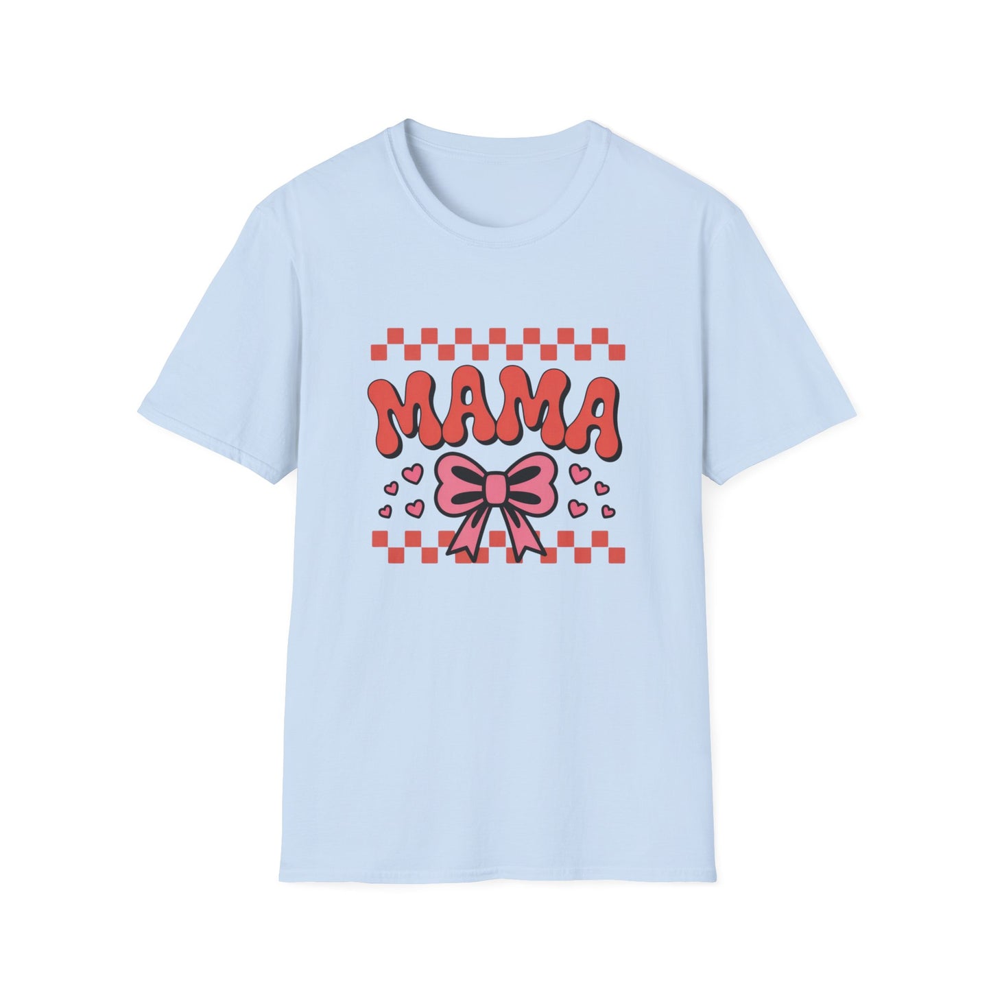 Groovy Mama T-Shirt | Adorable Pink Bow Hearts & Checkerboard | Perfect Mother's Day Gift for Trendy Moms