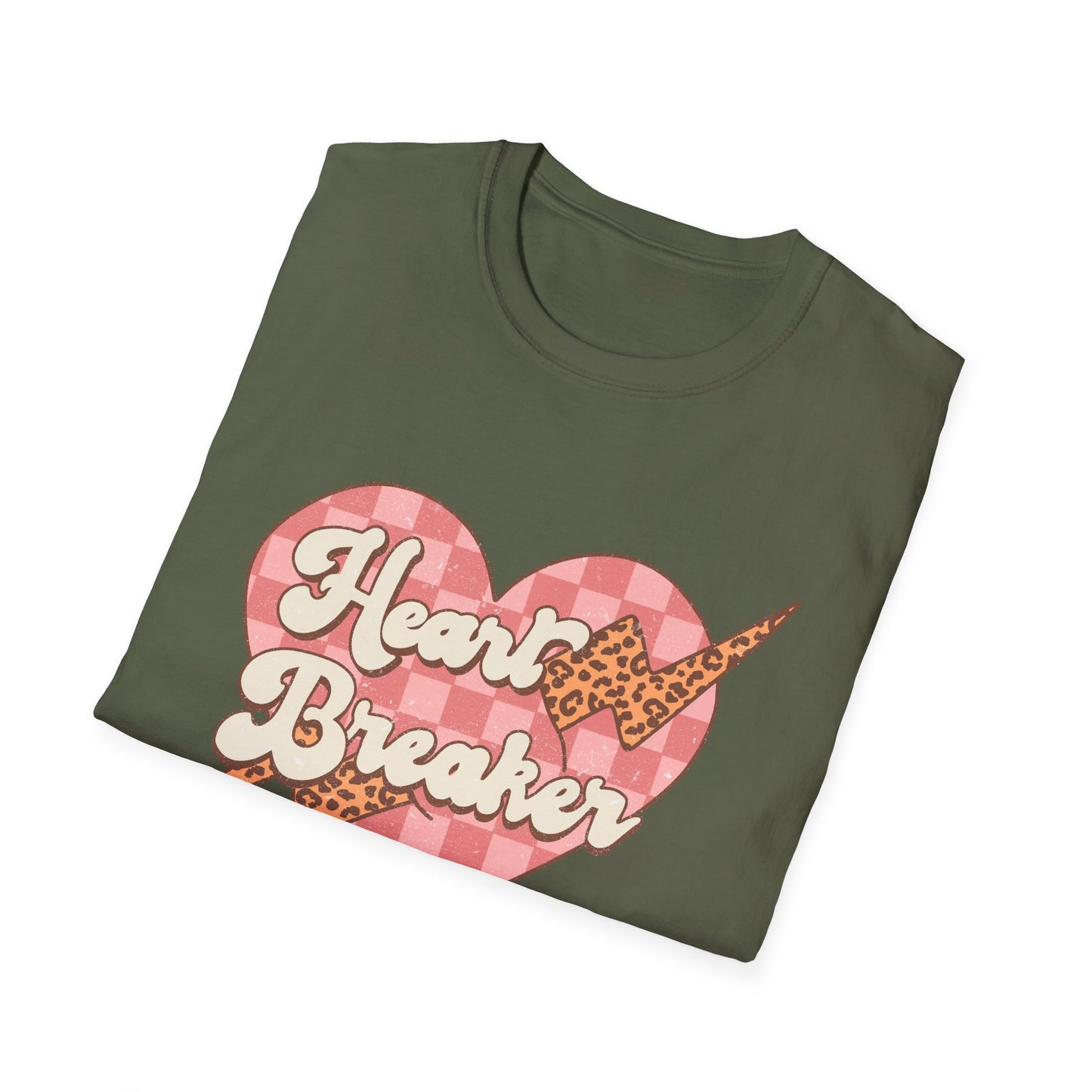 Trendy Heart Breaker T-Shirt - Sassy Leopard Print Lightning Bolt Checkered Heart Tee for Women