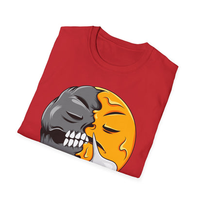 Vibrant Sleepy Skull Moon T-Shirt | Edgy Celestial Vapor Graphic Tee - Unique Streetwear Art