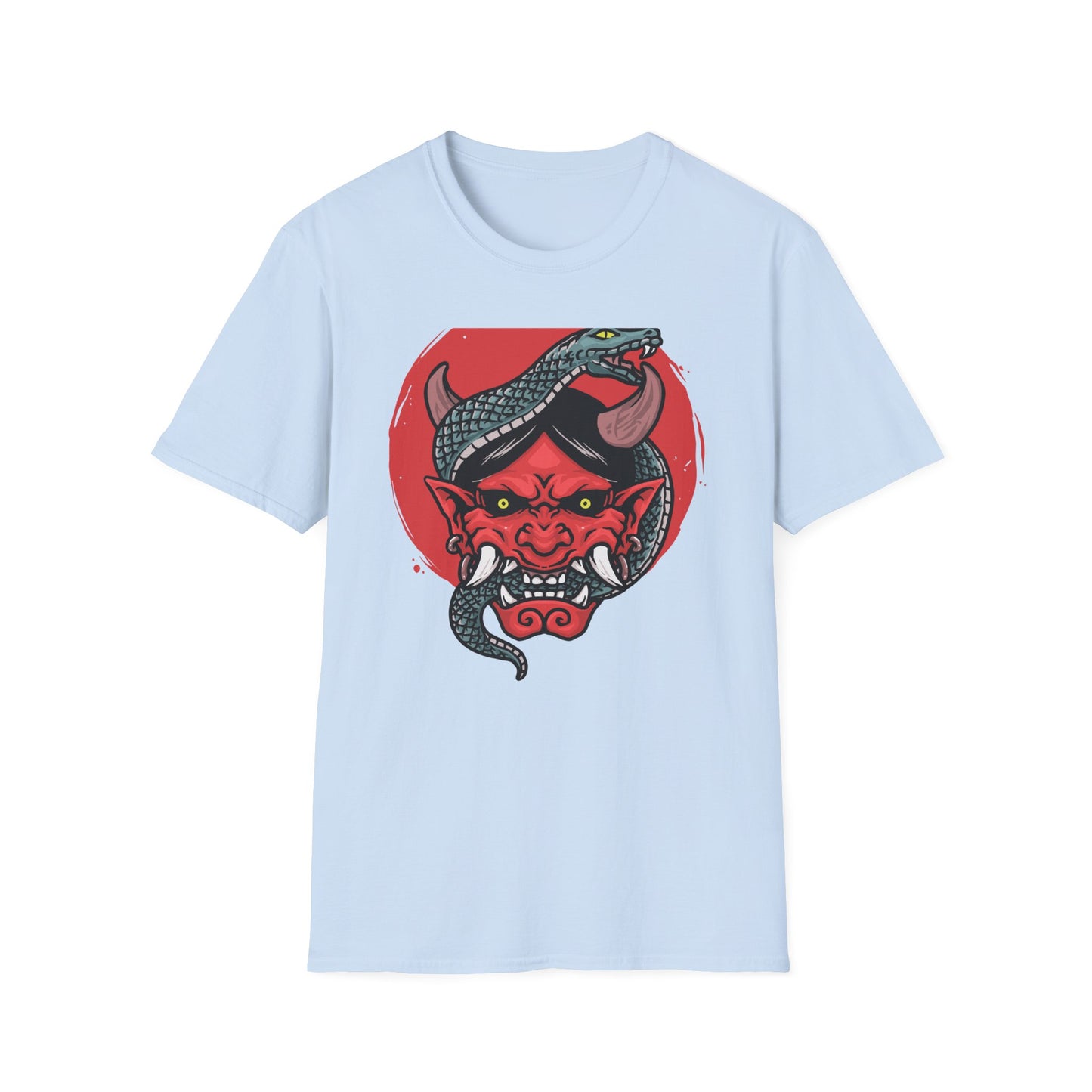 Fierce Hannya Mask & Snake T-Shirt - Striking Japanese Folklore Tattoo Art Tee | Bold Cultural Statement
