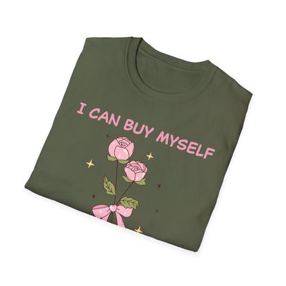 Empowering "I Can Buy Myself Flowers" T-Shirt - Chic Pink Rose Floral Self-Love Tee for Women