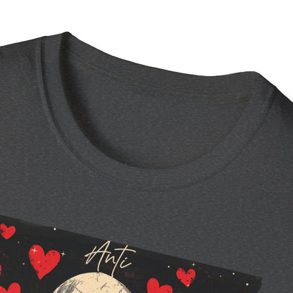 Anti Valentine Club Skeleton T-Shirt - Edgy Skull with Heart Sunglasses & Dripping Hearts | Grunge Anti-Love Tee