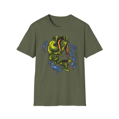 Epic Vicious Fish Strike T-Shirt - Dynamic Angler Graphic Tee with Fishing Bait Design