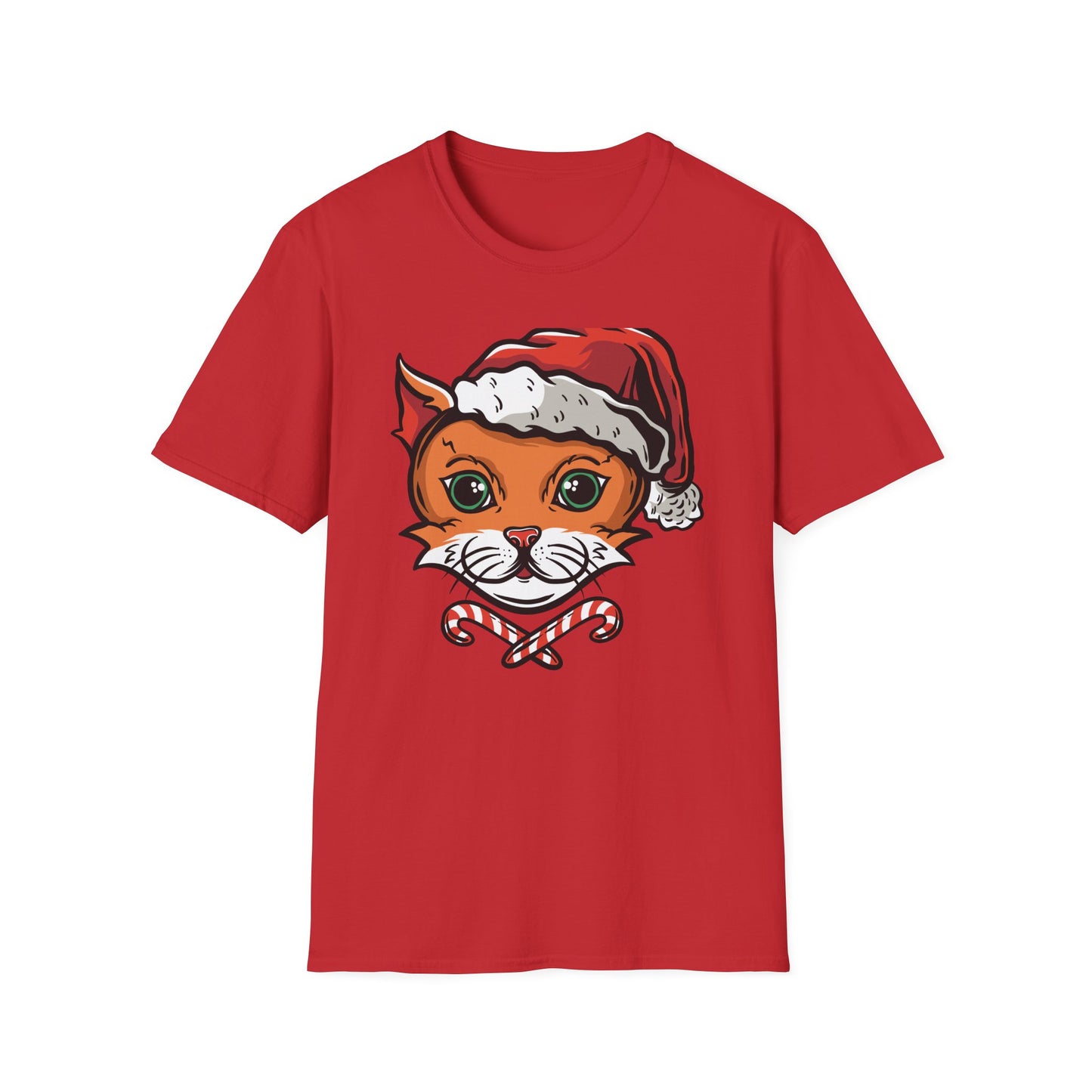 Festive Santa Cat T-Shirt with Candy Canes | Adorable Holiday Feline Tee | Purrfect Christmas Gift for Cat Lovers