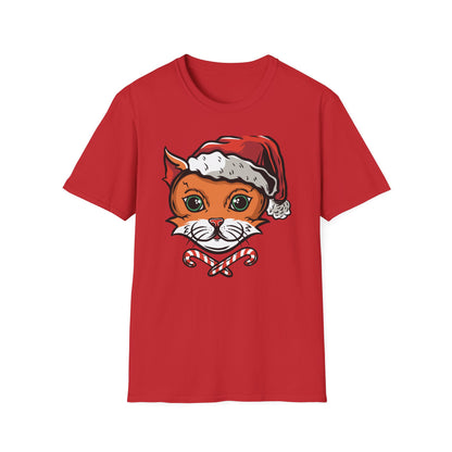 Festive Santa Cat T-Shirt with Candy Canes | Adorable Holiday Feline Tee | Purrfect Christmas Gift for Cat Lovers