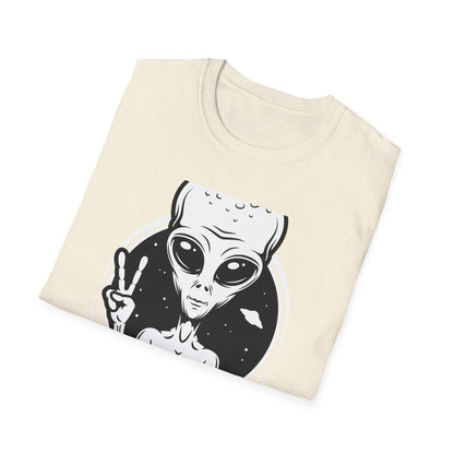 Awesome Peace Sign Alien T-Shirt | Retro Sci-Fi Space Lover UFO Graphic Tee | Unique Extraterrestrial Design