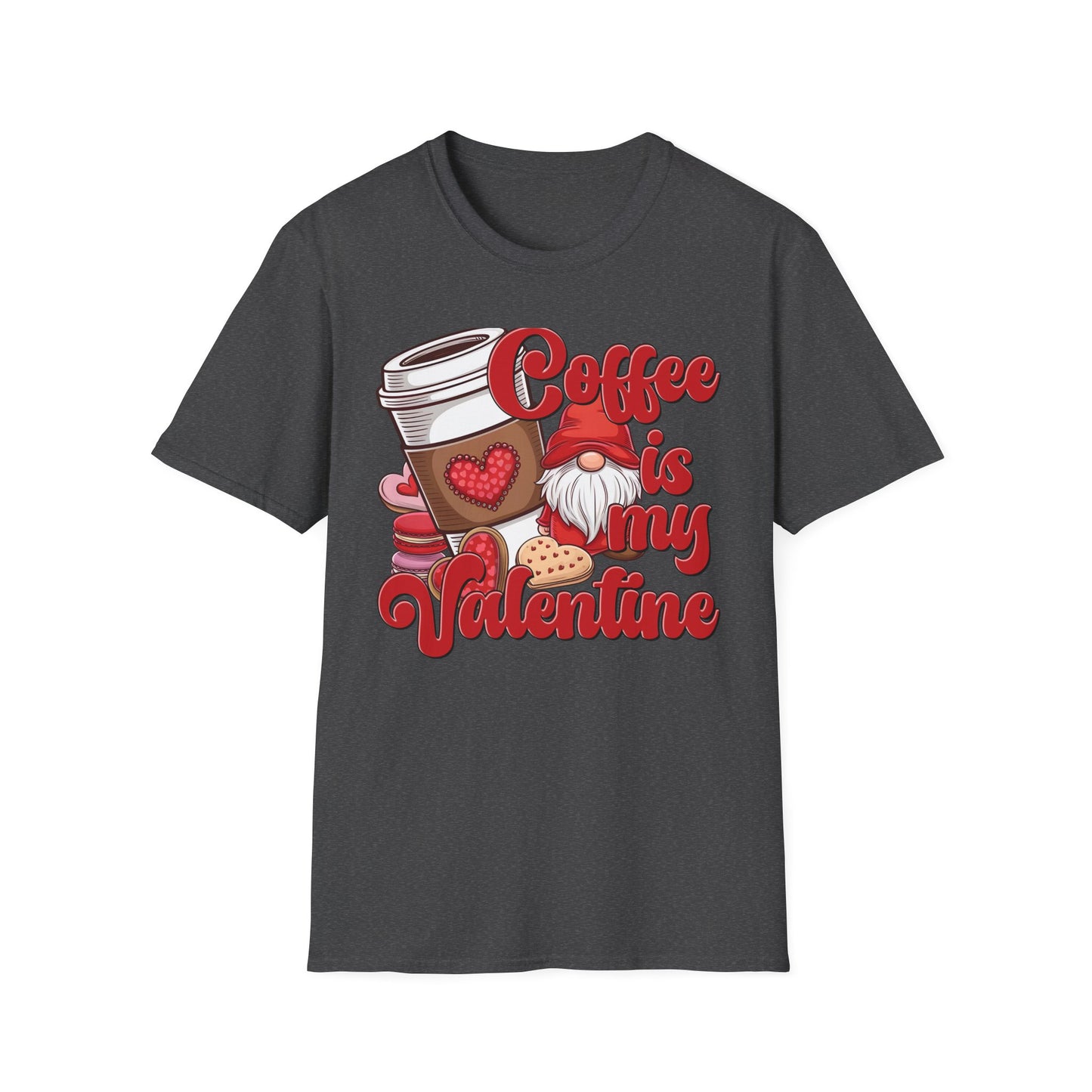 Coffee Is My Valentine Gnome T-Shirt | Charming Heart Coffee Lover Tee | Funny Anti-Valentine's Day Gift for Singles & Sweet Tooths