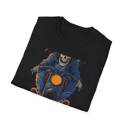 Epic Grim Reaper Biker T-Shirt | 'Death Race' Skeleton Motorcycle Graphic Tee for Bold Riders & Edgy Streetwear Fans