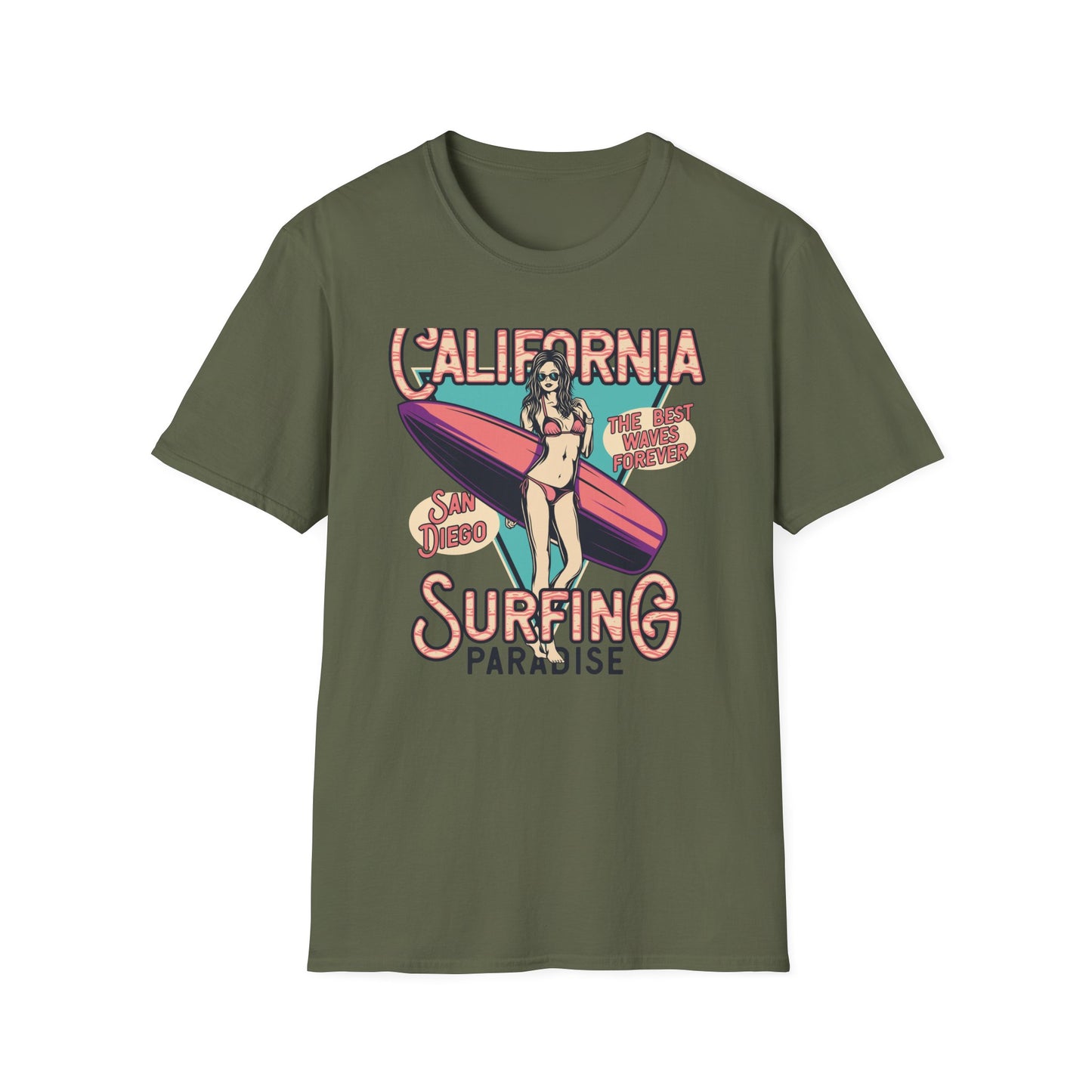 California Surfing Paradise T-Shirt | Retro San Diego Beach Babe Tee - Iconic Summer Waves & Vacation Apparel