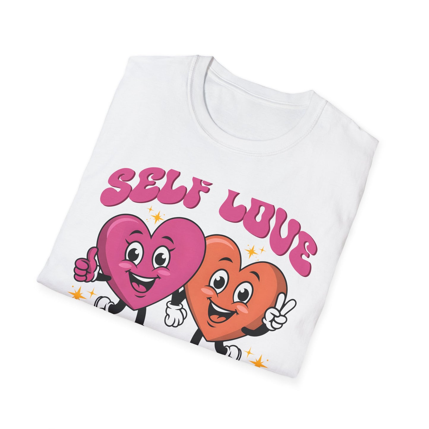 Uplifting Self Love T-Shirt | Groovy Cartoon Hearts Tee | Positive Vibes & Retro Empowerment Apparel
