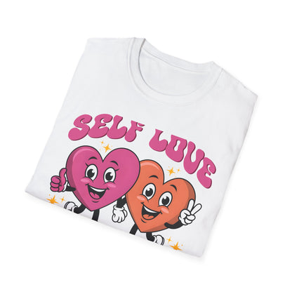 Self Love Is The Best Love T-Shirt | Groovy Cartoon Hearts Tee | Empowering Positive Vibes & Retro Style Gift for Her