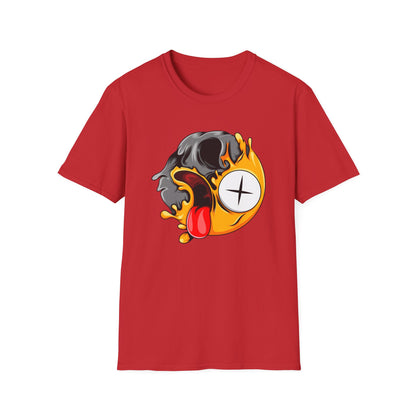 Vibrant Melting Skull Zombie Emoji T-Shirt | Edgy Streetwear Monster Tee | Unique Graphic Art Statement Apparel