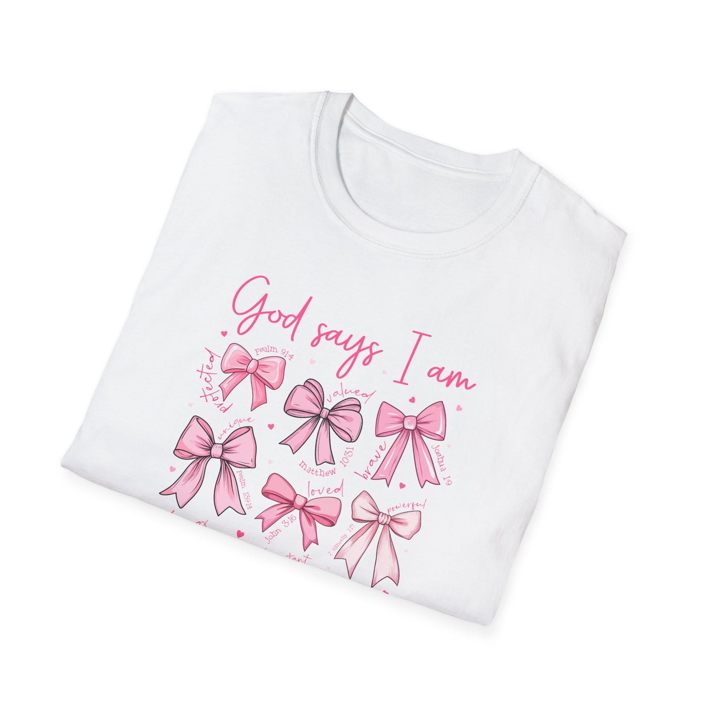 Powerful "God Says I Am" Christian T-Shirt for Women | Inspiring Bible Verse & Pink Bows Tee | Empowering Faith Gift