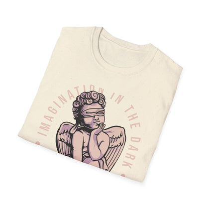 Captivating Blindfolded Cherub T-Shirt | 'Imagination In The Dark' Aesthetic Graphic Tee for Artistic Souls