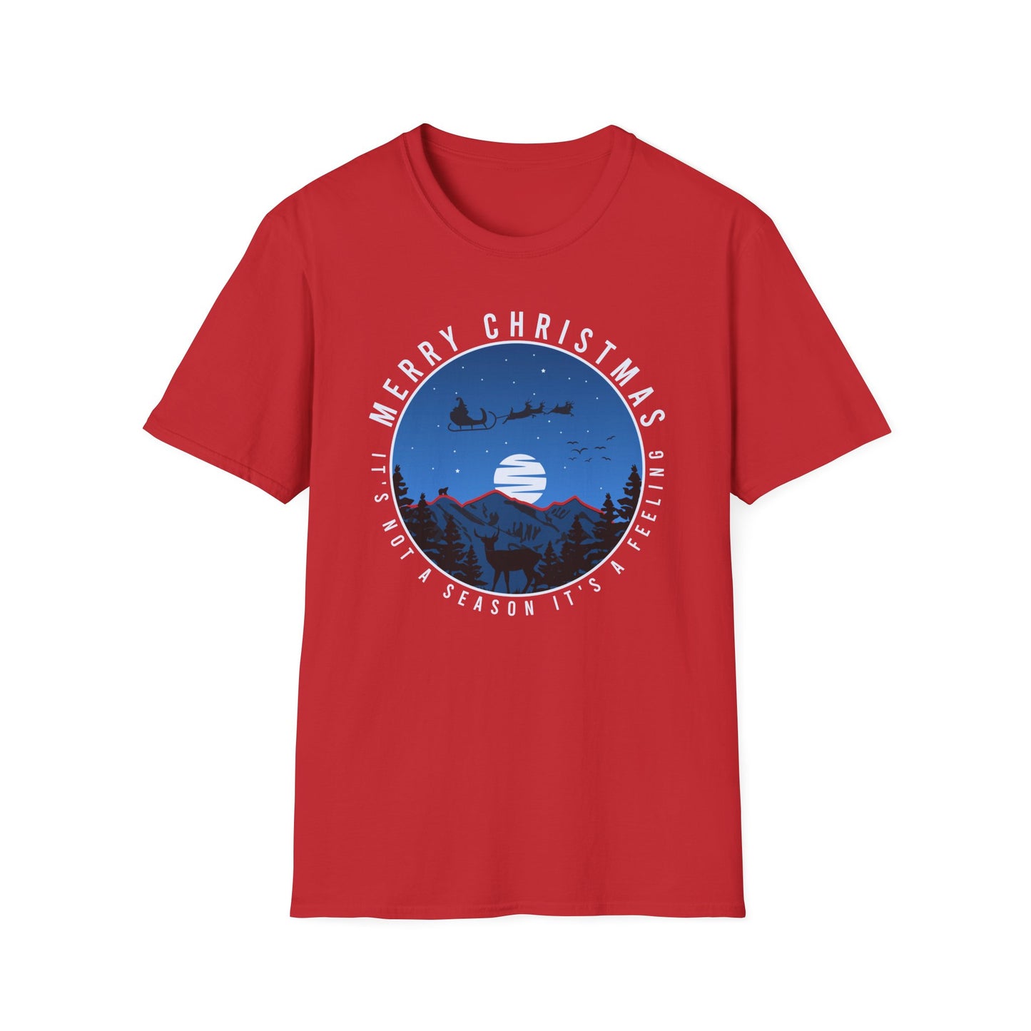 Magical Christmas Night T-Shirt with Santa, Reindeer & Deer Silhouette | Enchanting Holiday Winter Feeling Tee | Festive Apparel Gift