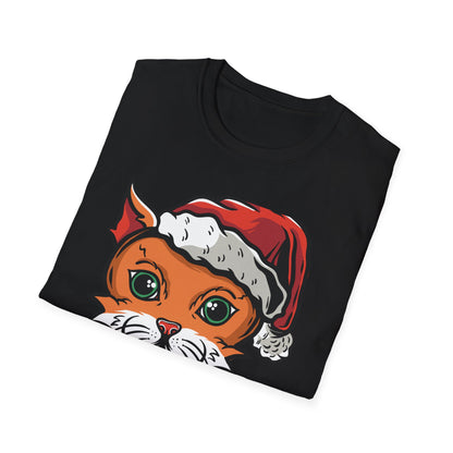 Festive Santa Cat T-Shirt with Candy Canes | Adorable Holiday Feline Tee | Purrfect Christmas Gift for Cat Lovers