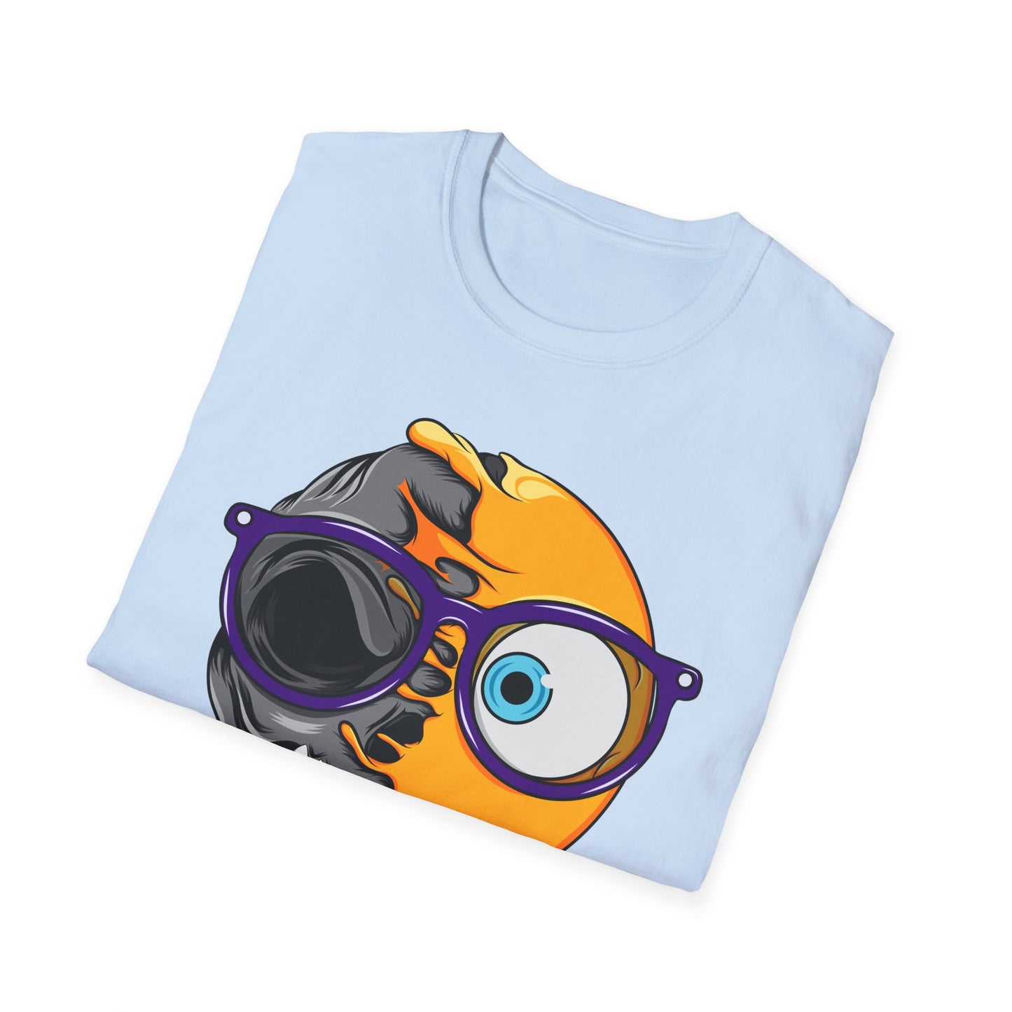 Unique Half Emoji Skull T-Shirt | Bold Melting Face Graphic Tee | Edgy Dual Personality Design for Distinct Style Seekers