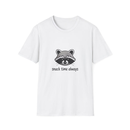 Adorable Raccoon 'Snack Time Always' Embroidered T-Shirt | Funny Foodie Animal Lover Premium Tee