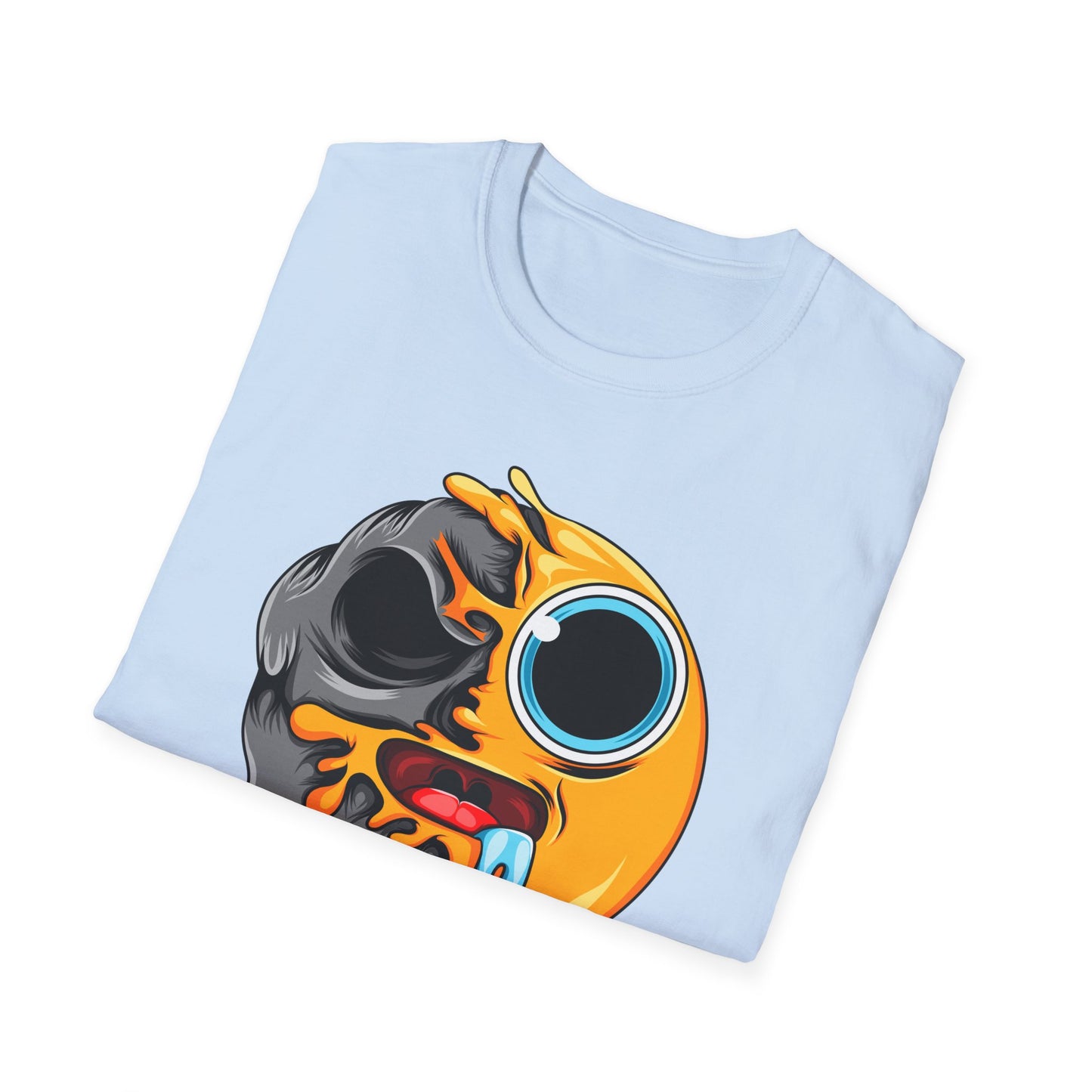 Vibrant Melting Emoji Skull T-Shirt | Unique Horror Pop Art Streetwear Tee | Edgy Graphic Design Statement