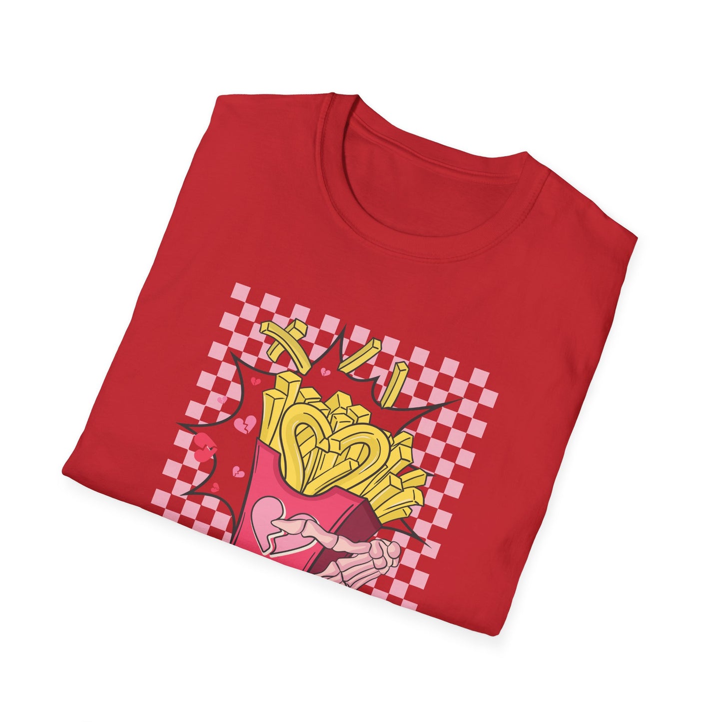 I Only Have Fries For You T-Shirt | Edgy Skeleton Hand & Broken Heart Fries Tee | Funny Foodie Alt Aesthetic Pink & Black Top