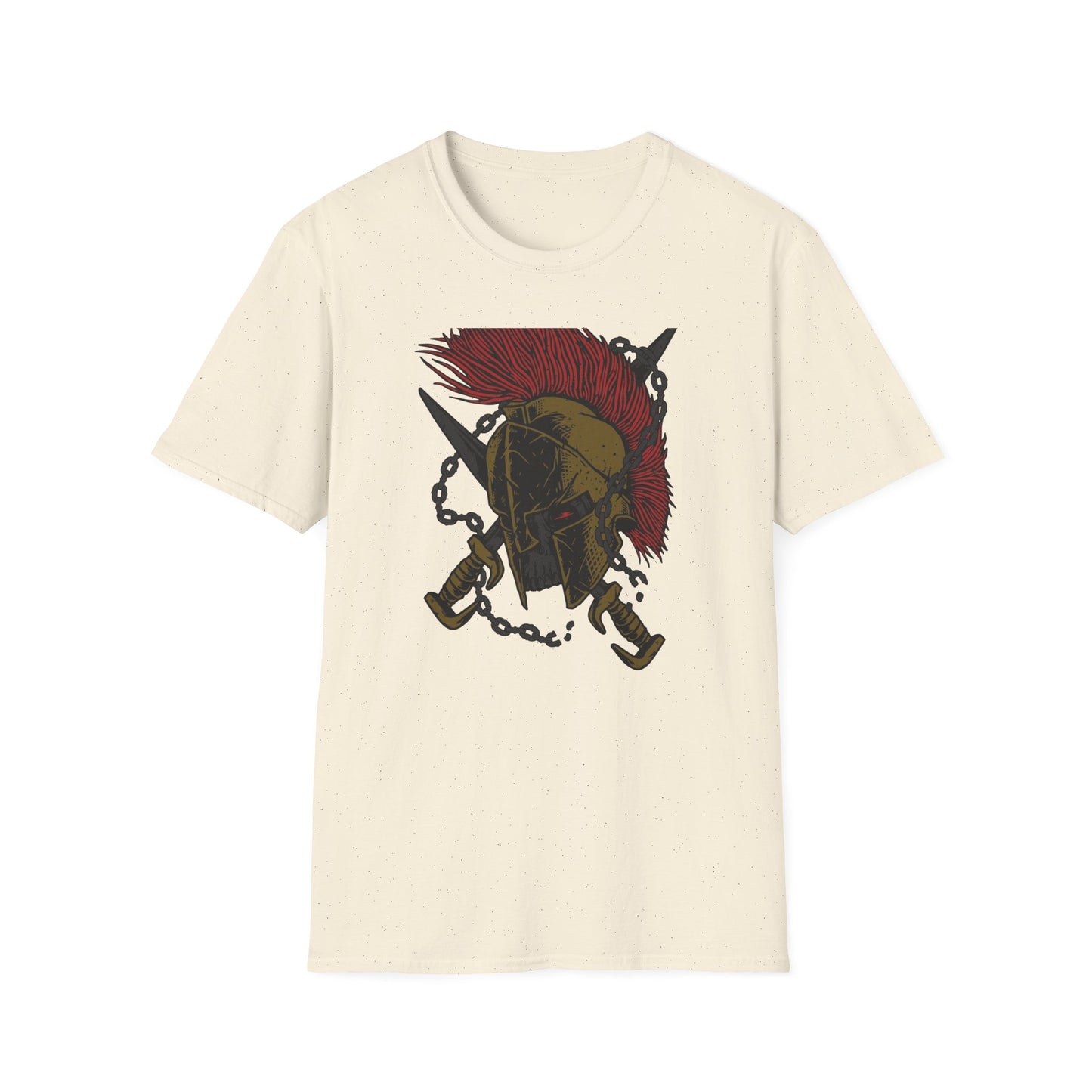 Epic Spartan Skull Helmet T-Shirt - Fearless Warrior Design with Swords & Chains for Men