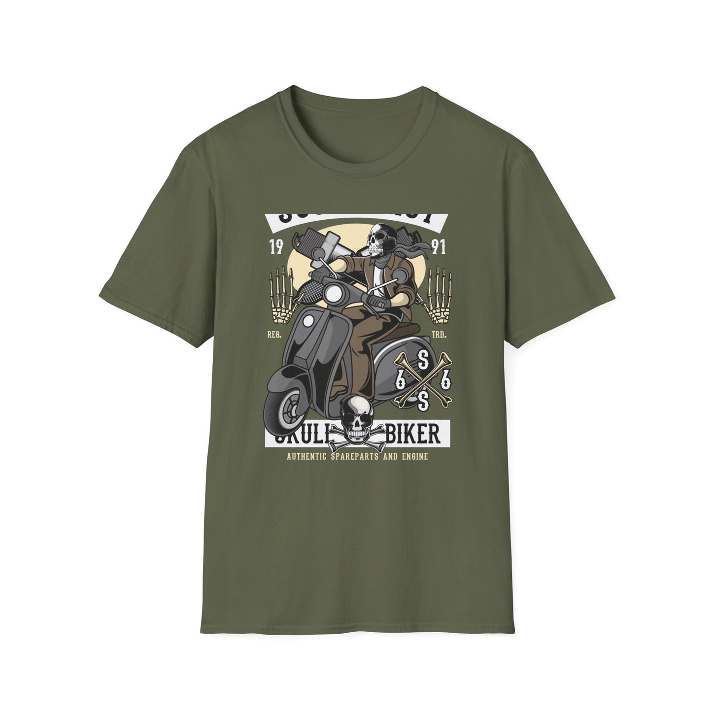 Bold Skull Scooterist T-Shirt | Vintage Biker Rider Tee for Men | Authentic Retro Old School Scooter & Crossbones Design