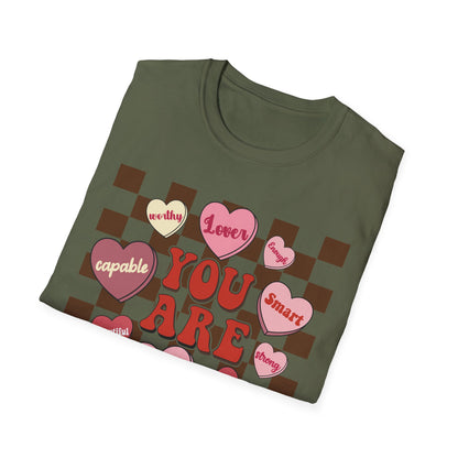 Empowering 'You Are' Positive Affirmation T-Shirt - Retro Candy Heart Self-Love Tee for Women & Teens - Ultimate Confidence Booster Gift