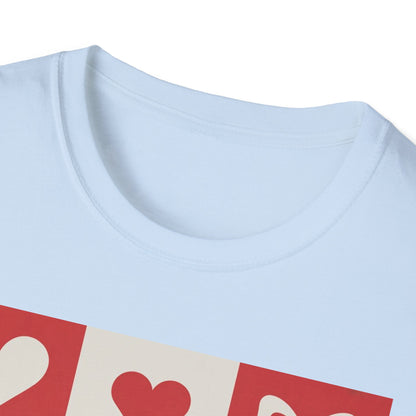 Charming Hearts & Bows Checkerboard T-Shirt | Sweet Love Pattern Tee | Perfect Valentine's Day Gift for Her